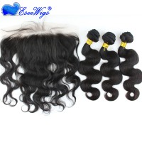 Wholesale price high quality virgin human hair 13x4 Lace Frontal Closure with 3 Bundles hair weft